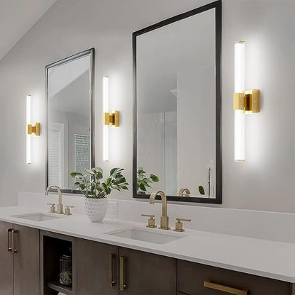 Ralbay 24inch Gold Bathroom Vanity Light Bar 22W Modern LED Vanity Lights Gold Bathroom Wall Mounted Light Fixtures Over Mirror(5500K White Light)