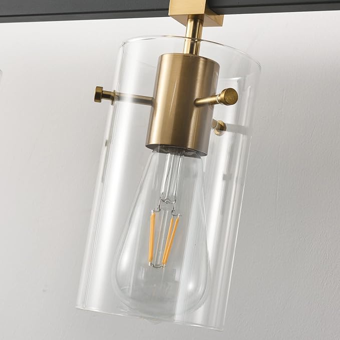 SOLFART Vintage Vanity Lights Bathroom Light Fixture Over Mirror for Bath Glass Shade Light Black and Brass Modern Style 3 Lights