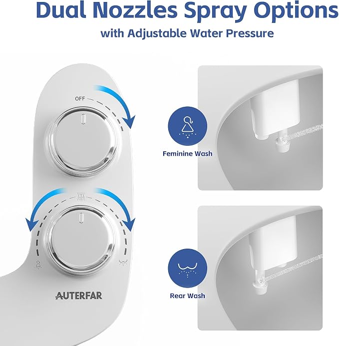 Bidet Attachment for Toilet, Dual Nozzle with Self-Cleaning Bidet Toilet Seat, Non-Electric Ultra-Thin Bidets for Existing Toilets, Rear/Feminine Wash with Adjustable Water Pressure, CSL0401