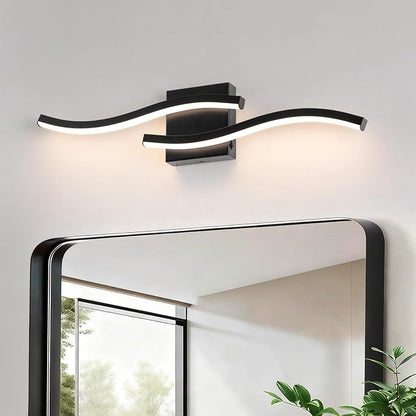 Black Curved Bathroom Vanity Light Fixture Over Mirror, 23.62 inch Modern LED Wall Lamp 5CCT Dimmable Bathroom Light Fixture Modern Vanity Lighting Wall Sconces