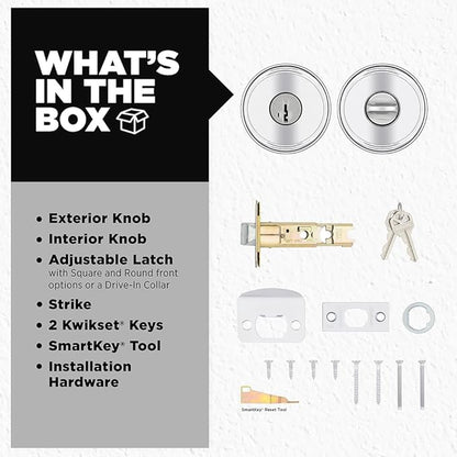 Kwikset Maven Entry Door Knob with Lock and Key, Secure Keyed Handle Exterior, Front Entrance and Bedroom, Polished Chrome, Pick Resistant SmartKey Rekey Security and Microban