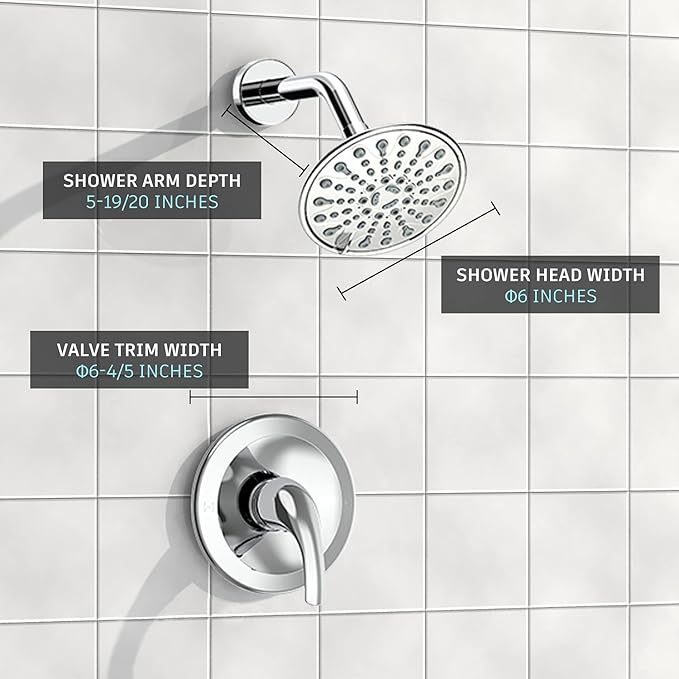 EMBATHER Shower Faucet Set, Single Handle Control Shower Valve and Trim Kit, Shower Faucets Sets Complete with 6 Inch Rain Shower Head, Polished Chrome