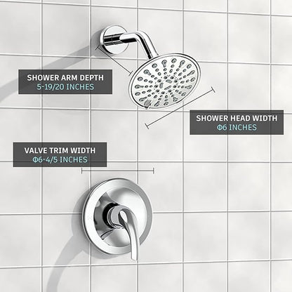 EMBATHER Shower Faucet Set, Single Handle Control Shower Valve and Trim Kit, Shower Faucets Sets Complete with 6 Inch Rain Shower Head, Polished Chrome