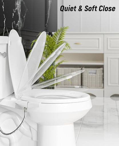 SAMODRA Bidet Toilet Seat with Soft Close Lid - Non-Electric Dual Nozzle System, Quick-Release for Easy Installation & Clean