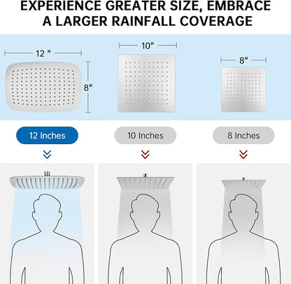 G-Promise 12 Inch All Metal Rain Shower Head with Handheld (Brushed Nickel) | Suits Every Height, Pause Mode Diverter, Massage Mode Handheld, Full Body Coverage, Easy to Install, Modern Bath Upgrade