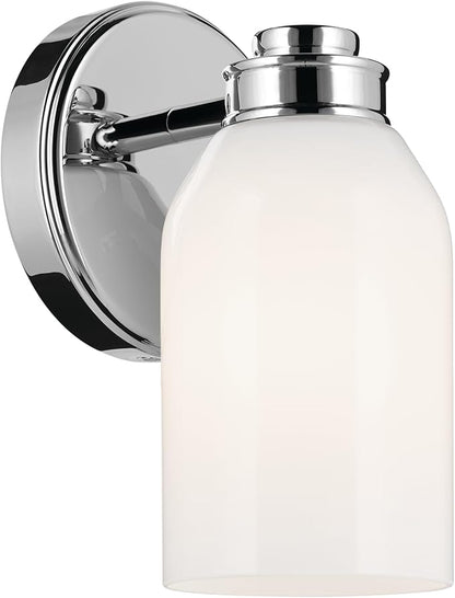 Kichler Shae 5" 1-Light Wall Sconce with White Opal Glass in Chrome, Modern, for Vanity, Fireplace, Buffet, Hallway, Vanity Mirror, (8.25" H x 5" W), 55200CH