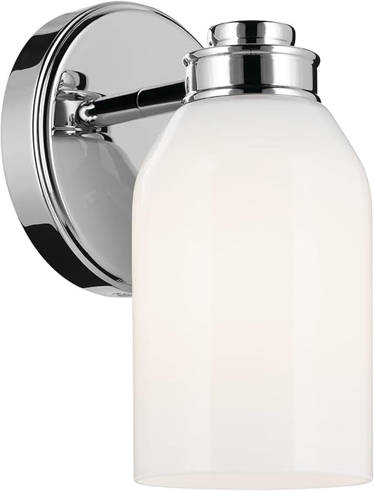 Kichler Shae 5" 1-Light Wall Sconce with White Opal Glass in Chrome, Modern, for Vanity, Fireplace, Buffet, Hallway, Vanity Mirror, (8.25" H x 5" W), 55200CH