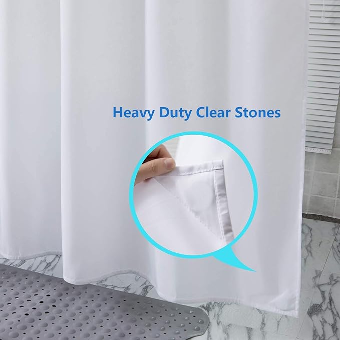 Grey (72x78 Inches) Fabric Shower Curtain Liners Hotel Quality Machine Washable Bath Bathroom w/12pcs Hooks