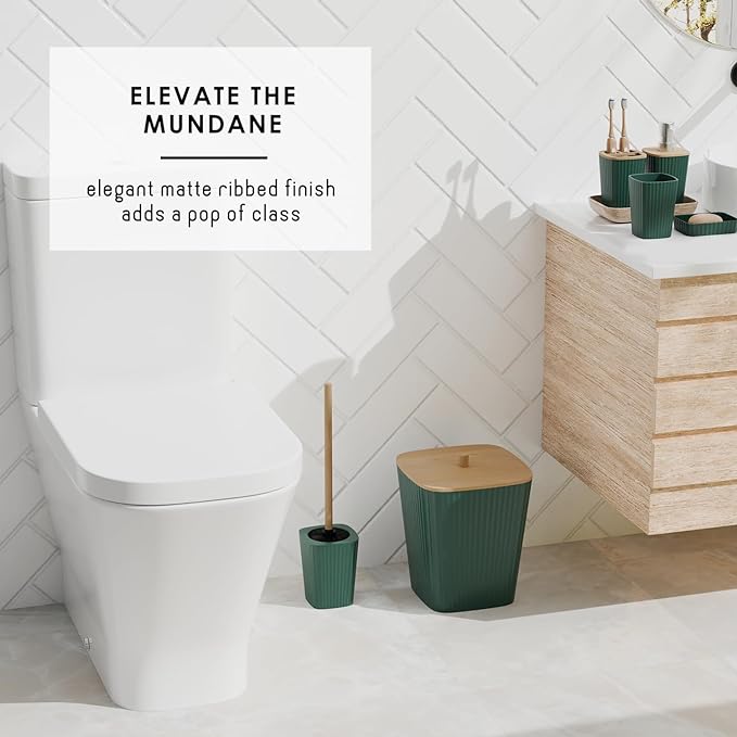 Clara Clark Bathroom Set - Hunter Green Bathroom Accessories Set, 6PC Bathroom Accessory Set, Bathroom Sets with Toilet Brush, Trash Can & Soap Dispenser