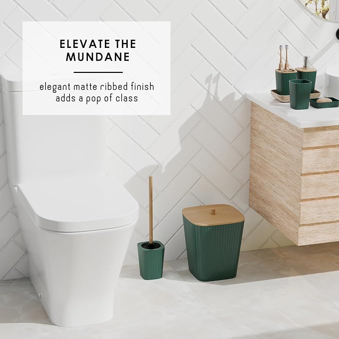 Clara Clark Bathroom Set, Shower Curtain Set, Bathroom Accessory Set | 20 Piece Hunter Green Bathroom Accessories Set with Toothbrush Holder, Soap Dispenser, Soap Dish, Toilet Brush, and Trash Can