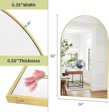 BEAUTYPEAK 24"x36" Arch Bathroom Wall Mirror, Gold | Wall Mounted Vanity Metal Frame Mirror for Bedroom, Entryway, Living Room, Fireplace