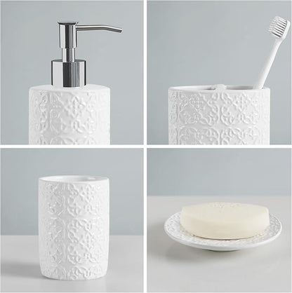 Martha Stewart Tara Bath Accessory Set Medallion, White | Coordinated Look for Bathroom, OEKO-TEX Certified