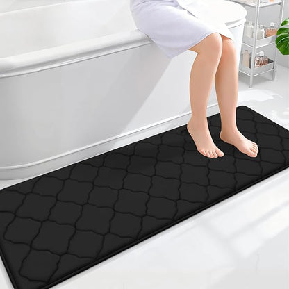 OLANLY Memory Foam Bath Mat Rug 59x20, Ultra Soft and Absorbent Bathroom Rugs, Non-Slip, Comfortable, Machine Washable Bath Carpet for Bathroom Floor, Tub, Shower and Home Decor Accessories, Black
