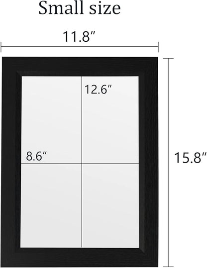 Small Rustic Black Bathroom Mirror, 11.8x15.8 Inch Wooden Frame Rectangle Wall Mirror, Hanging Horizontally or Vertically, Suitable for Living Room Bathroom Bedroom Entryway