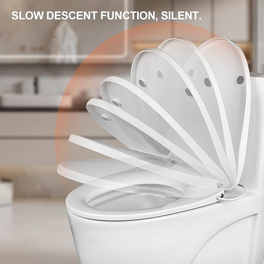 Heated Toilet Seat with Temperature Display and Built-in Side Control, 3-Speed Heating Mode Elongated Toilet Seats with Earth Leakage Protection, Slow Close Warming Toilet Seat with Auto Night Light