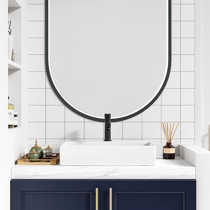 Vessel Sink 24.02x17.72 Inch, Square Ceramic Bathroom Vessel Sink, Drop-In Above Counter Vanity Sink for Bathroom, White Wash Basin Bowl