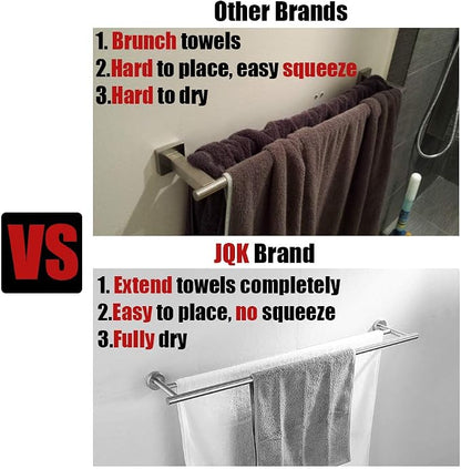 JQK Double Bath Towel Bar, Oil Rubbed Bronze 33 Inch 304 Stainless Steel Thicken 0.8mm Towel Rack for Bathroom, Towel Holder Wall Mount, Useable Length 30 Inch, TB100L30-ORB
