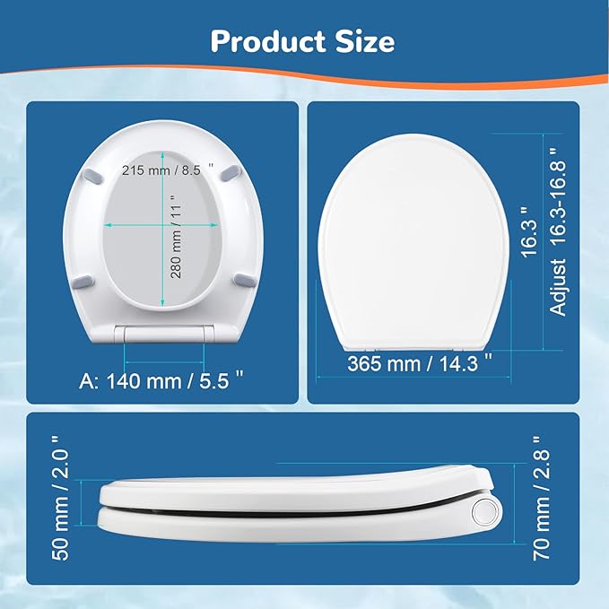 iFealClear Round Toilet Seat Compatible with Kohler, American Standard, TOTO, Slow Close Toilet Seat Cover with Non-Slip Bumpers, Never Loosen Toilet Bolt Hinge, One-Click to Quick Release, White