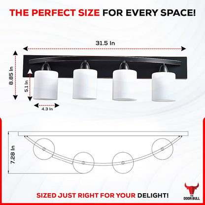 4-Light Bathroom Vanity Light Fixture – Oil Rubbed Bronze | Modern Frosted glass shades with E26 socket. Matte Wall sconce lighting perfect over mirror, kitchen, hallway, or entryway
