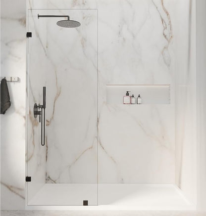 30" x 72" Frameless Fixed Single Shower Panel | Walk-In Shower Glass Door, 3/8" Clear Tempered Glass with Explosion-Proof Film, Matte Black Bathroom Shower Screen