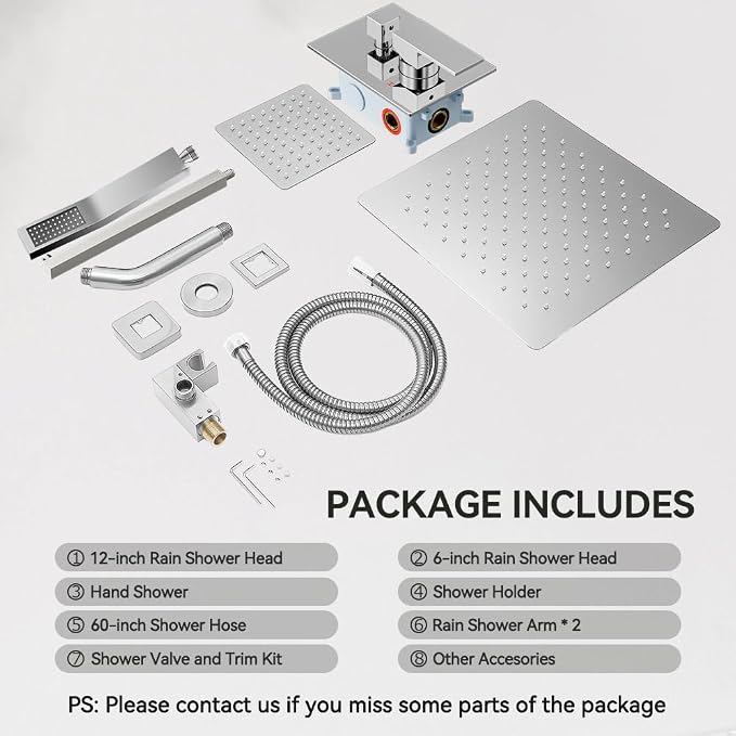 Shower System Shower Faucet Set, STARBATH 12"+6" Wall Mount Rain Shower Head and Handheld Spray for Two Person, Rainfall Shower System with Diverter Valve and Trim Kit Complete,Chrome