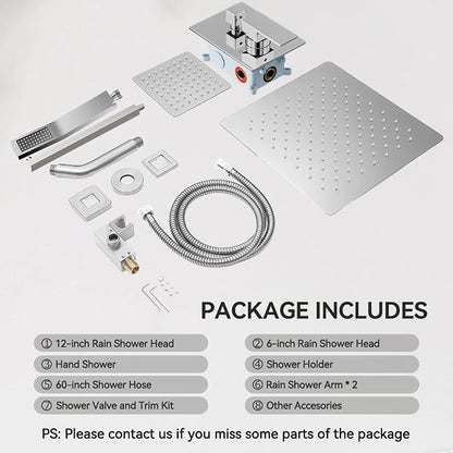 Shower System Shower Faucet Set, STARBATH 12"+6" Wall Mount Rain Shower Head and Handheld Spray for Two Person, Rainfall Shower System with Diverter Valve and Trim Kit Complete,Chrome