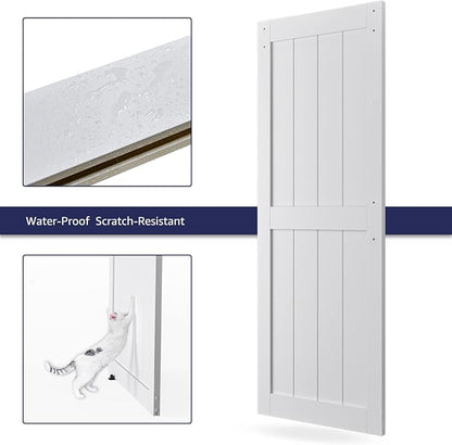32in x 84in MDF Sliding Barn Door with 6ft Barn Door Hardware Kit & Handle | White Solid Barn Door Slab Covered with Water-Proof PVC Surface, Pre-Drilled Holes Easy Assembly, H-Frame