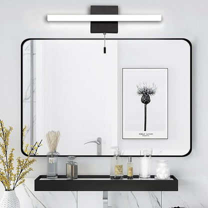 24 Inch LED Bathroom Light Bar Over Mirror, Modern Vanity Light with Pull Chain Switch On/Off, Black Wall Light Fixture, Cool White 6000K