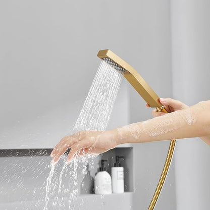 Shower System 12 Inches Rain Shower Combo Set Brushed Gold Ceiling Mount Shower Faucet Bathroom Faucets with Rainfall Shower Head and Hand Shower