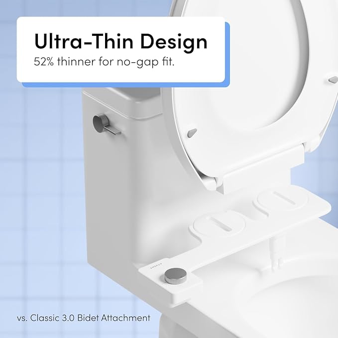 TUSHY Fresh Dual Nozzle Cool Water Bidet, Matte Silver Knob | Ultra Slim Toilet Seat Attachment, Non-Electric, 180° Front and Rear Wash, Self-Cleaning, 10 Minute DIY Install