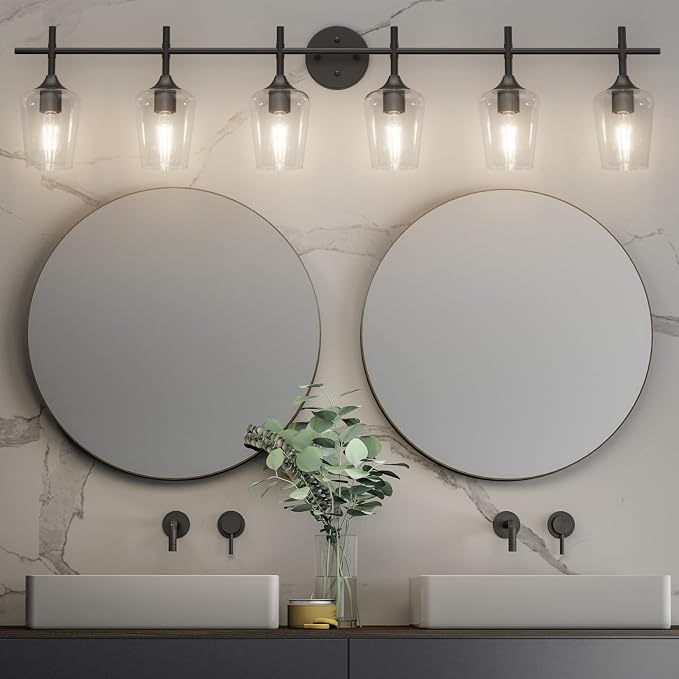Ralbay Matte Black Bathroom Light fixtures 6-Lights Industrial Matte Black Finish with Clear Glass Vanity Lights Vintage Farmhouse Vanity Lighting for Bathroom