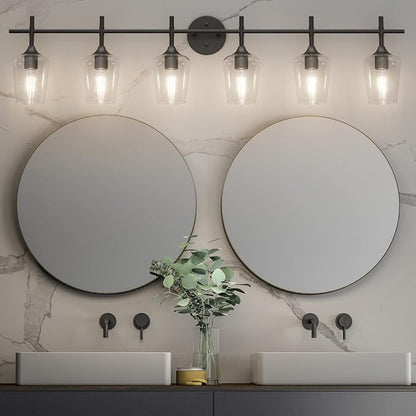 Ralbay Matte Black Bathroom Light fixtures 6-Lights Industrial Matte Black Finish with Clear Glass Vanity Lights Vintage Farmhouse Vanity Lighting for Bathroom