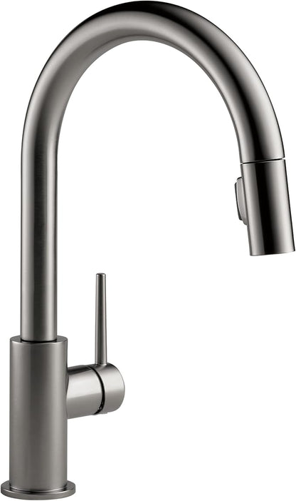 Delta Trinsic Black Stainless Kitchen Faucet with Pull Down Sprayer, Modern Single Hole Kitchen Sink Faucet, Single Handle, Black Stainless 9159-KS-DST