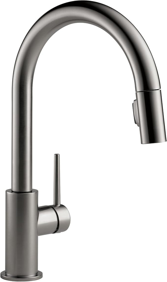 Delta Trinsic Black Stainless Kitchen Faucet with Pull Down Sprayer, Modern Single Hole Kitchen Sink Faucet, Single Handle, Black Stainless 9159-KS-DST