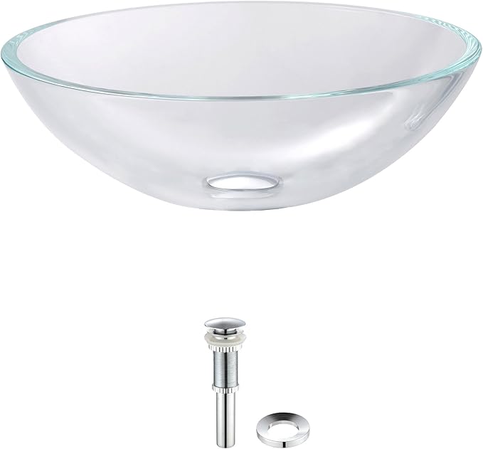 Kraus GV-100-CH Crystal Clear Glass Vessel Sink with PU-MR, Chrome