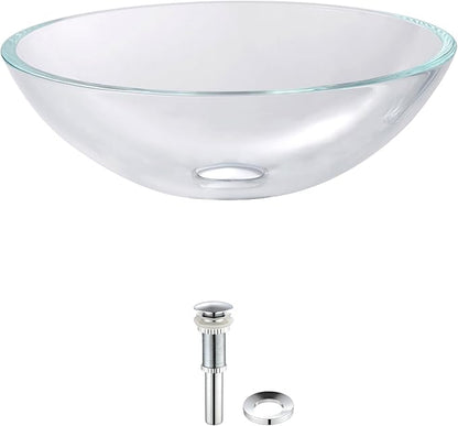 Kraus GV-100-CH Crystal Clear Glass Vessel Sink with PU-MR, Chrome