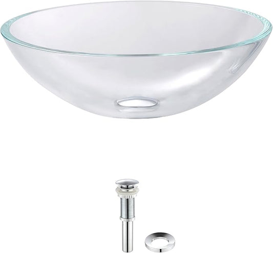 Kraus GV-100-CH Crystal Clear Glass Vessel Sink with PU-MR, Chrome