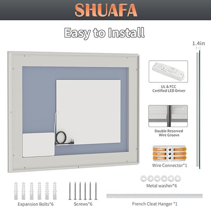 LED Mirror for Bathroom, 48x36 Inch Backlit + Front Lighted Bathroom Vanity Mirror with Lights for Wall, Double Light Strips, 3 Colors, Shatter-Proof, Anti-Fog and Brightness Memory