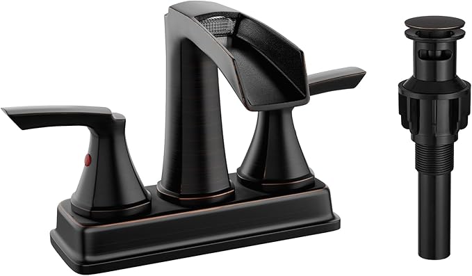 Fapully Bathroom Faucet, Waterfall Bathroom Sink Faucet Widespread, Oil Rubbed Bronze 4 Inch Centerset Faucet for Bathroom Sink with Pop-up Drain