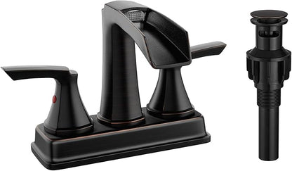 Fapully Bathroom Faucet, Waterfall Bathroom Sink Faucet Widespread, Oil Rubbed Bronze 4 Inch Centerset Faucet for Bathroom Sink with Pop-up Drain