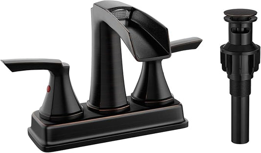 Fapully Bathroom Faucet, Waterfall Bathroom Sink Faucet Widespread, Oil Rubbed Bronze 4 Inch Centerset Faucet for Bathroom Sink with Pop-up Drain