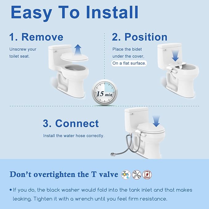 Bidet Attachment For Toilet, Ultra-Slim Dual Nozzle Bidet Toilet Seat, Non-Electric Bidets for Toilets, Adjustable Water Pressure, Feminine/Rear Wash for Women Men (Silver)