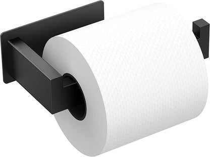 Auxmir Matte Black Toilet Paper Holder, Self Adhesive Toilet Roll Holder Wall Mount, Premium Thicken SUS304 Stainless Steel, Rustproof No Drilling Toilet Tissue Holder for Bathroom Kitchen Washroom RV