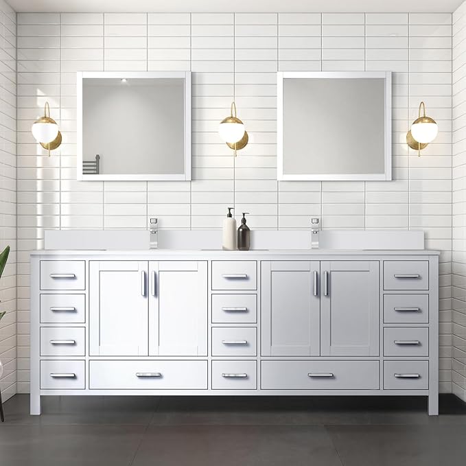Jacques 84 in. W x 22 in. D White Double Bath Vanity and White Quartz Top