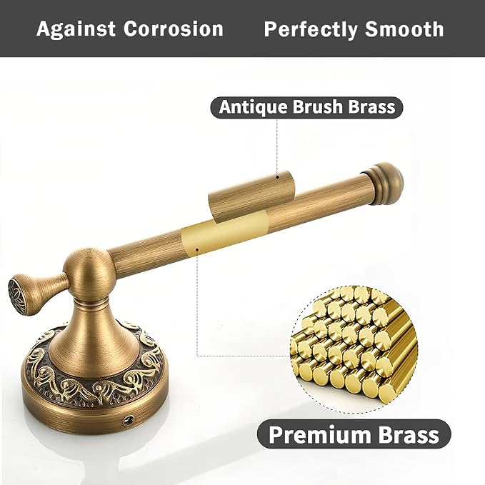 2-Piece Set Antique Brass Toilet Paper Holder, Brass Towel Ring Oval, Hand Towel Holder Bathroom Accessories Wall Mounted Vintage