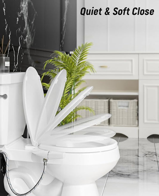 SAMODRA Bidet Toilet Seat with Soft Close Lid - Non-Electric Dual Nozzle System, Quick-Release for Easy Installation & Clean