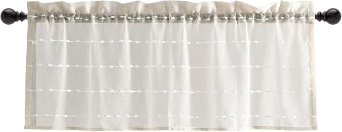 Lush Decor Farmhouse Textured Sheer Window Curtain Valance, 52"W x18"L, Beige