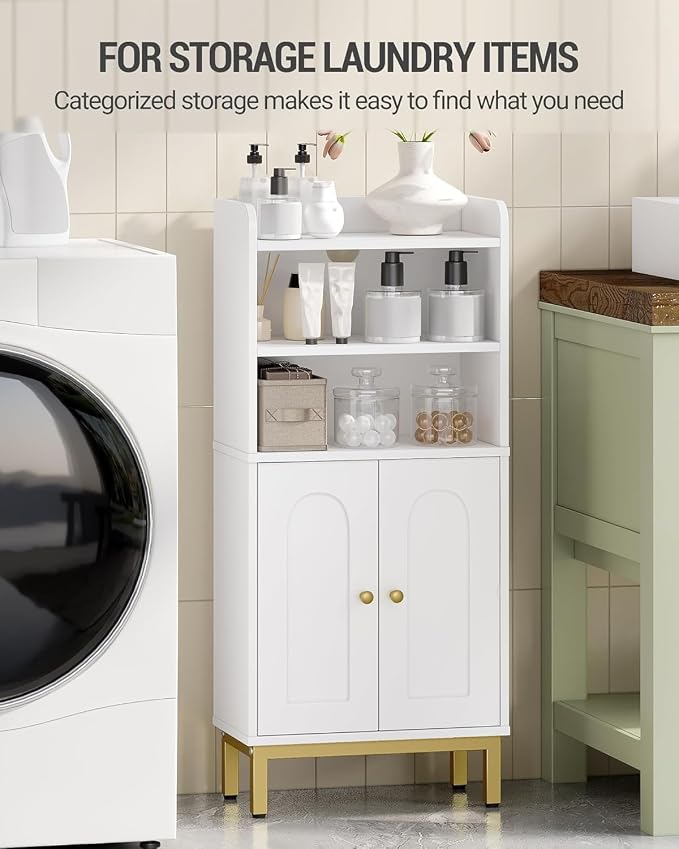 Hzuaneri Bathroom Storage Cabinet, Small Floor Cabinet with 2 Door | Toilet Paper Cabinets, Bathroom Organizer with Adjustable Shelf, for Small Spaces White, Arch Door,7.1" Dx14.6 Wx32.7 H