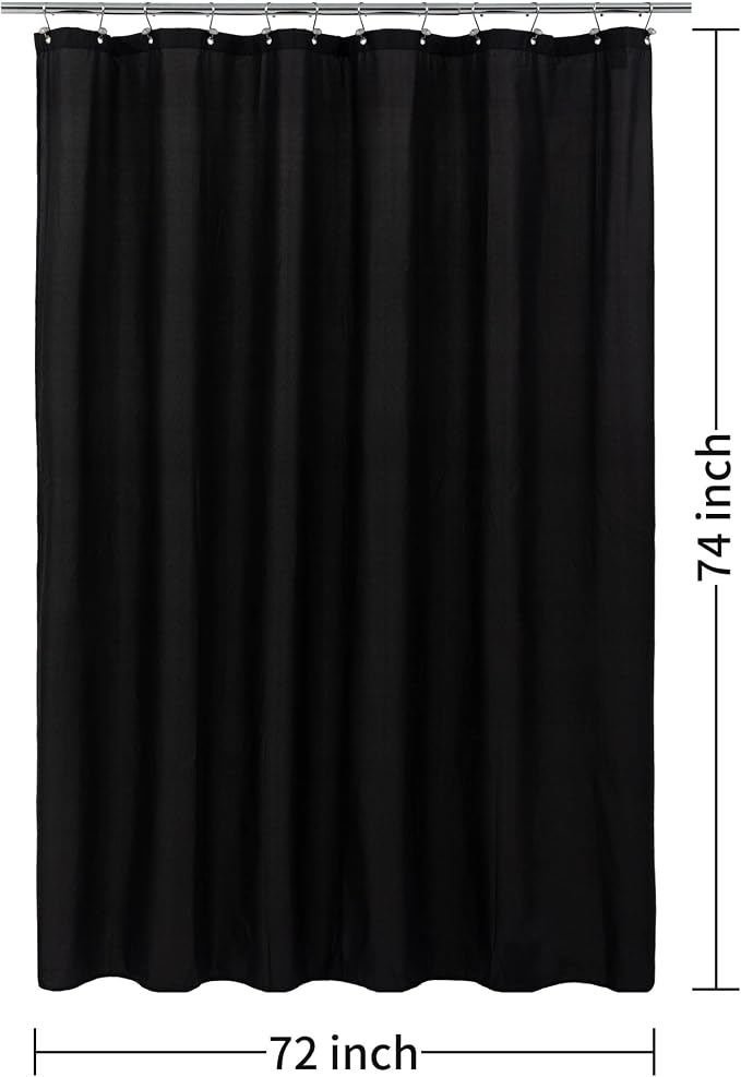 ALYVIA SPRING 72x74 Long Waterproof Fabric Shower Curtain or Liner Black | 3 Magnets, Soft Cloth & Hotel Quality, Machine Washable, Light-Weight, Long Size