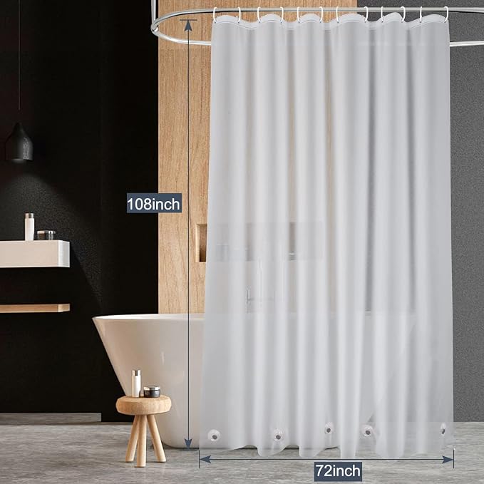 EurCross Extra Long Frosted Shower Curtain Liner 108 inches Length with 5 Bottom Magnets,PEVA Medium Weight Opaque Waterproof Shower Liner 72 x 108 inch